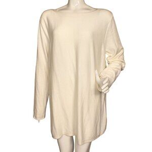 J.JILL Cotton Sweater, XL, Winter white, Long sleeve, Pullover, Crew neck, Ecru